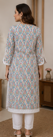 White Printed Lawn Long Shirt